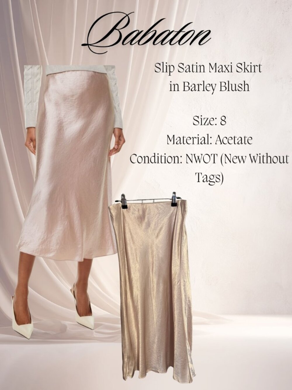 Babaton Slip satin Maxi Skirt (Barley Blush)